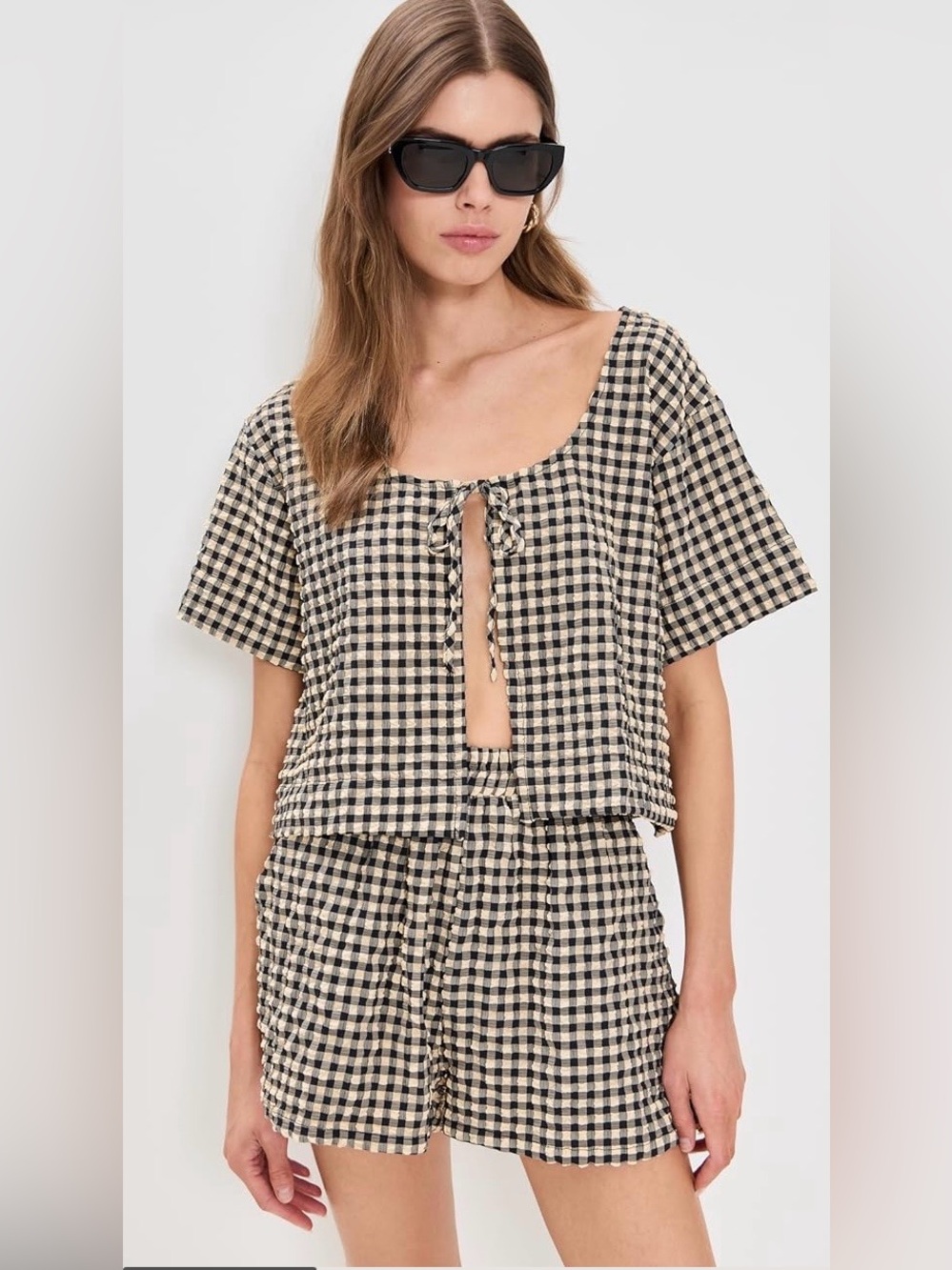 VRG GRL Gingham Tie Top and Short Set